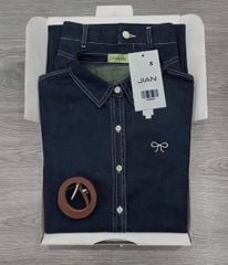 TB8806 - SET JEAN ÁO LOGO THÊU NƠ + CHÂN VÁY DÀI CAO CẤP  ( KÈM NỊT)