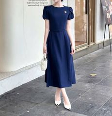 TQ1829 - ĐẦM DÀI XANH ĐEN KÈM NỊT + TAG
