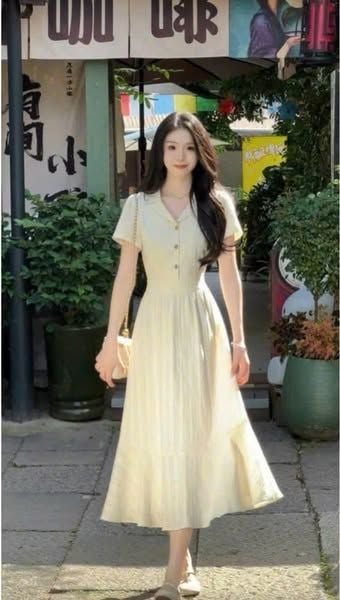 VGU0850 - ĐẦM DÀI CỔ SƠ MI (TRẮNG KEM)