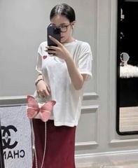 VGU0868 - SET ÁO THUN TRẮNG TIM + C.VÁY DÀI MÀU ĐỎ