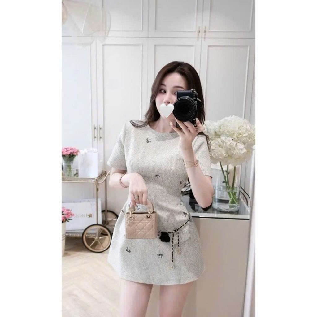 KS1067 - ĐẦM NGẮN THÊU NƠ (KÈM DÂY CỘT)