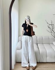 TQ4454 - SET ÁO THUN ĐEN PHỐI NÚT - QUẦN DÀI DÂY RÚT