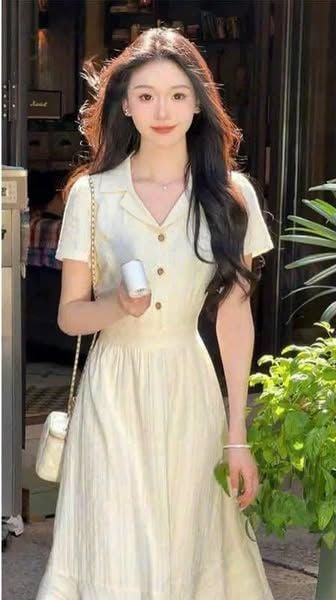 VGU0850 - ĐẦM DÀI CỔ SƠ MI (TRẮNG KEM)