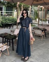 TB8806 - SET JEAN ÁO LOGO THÊU NƠ + CHÂN VÁY DÀI CAO CẤP  ( KÈM NỊT)