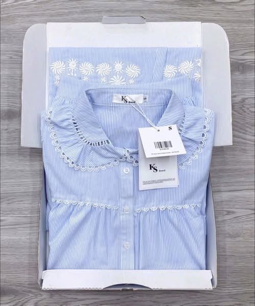 KS1064 - SET ÁO PHỐI VIỀN REN - CHÂN VÁY THÊU