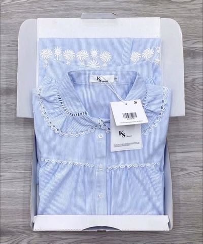 KS1064 - SET ÁO PHỐI VIỀN REN - CHÂN VÁY THÊU