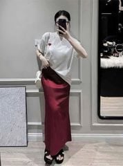 VGU0868 - SET ÁO THUN TRẮNG TIM + C.VÁY DÀI MÀU ĐỎ