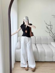 TQ4454 - SET ÁO THUN ĐEN PHỐI NÚT - QUẦN DÀI DÂY RÚT