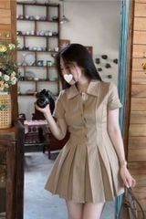 KS1066 - ĐẦM NGẮN XẾP LY ĐEN