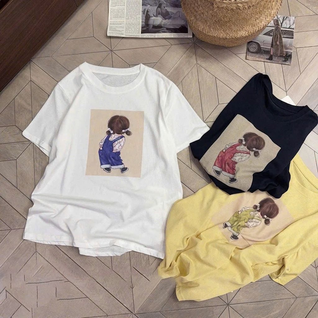 TB8839 - SET ÁO THUN IN BÉ GÁI + QUẦN JEAN NGỐ (XANH ĐEN)