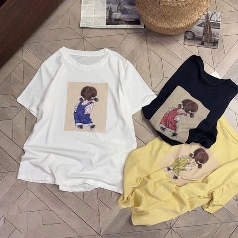 TB8839 - SET ÁO THUN IN BÉ GÁI + QUẦN JEAN NGỐ (XANH ĐEN)