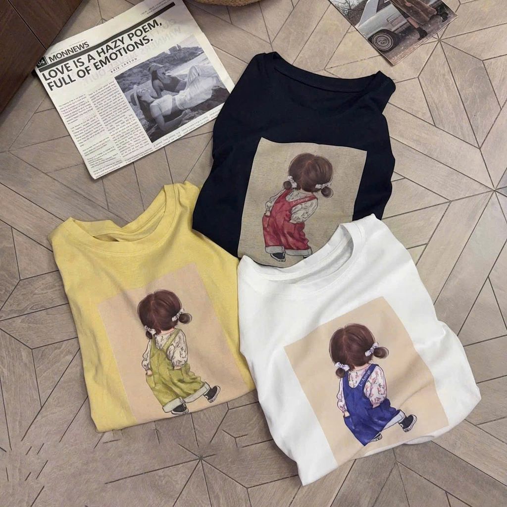 TB8839 - SET ÁO THUN IN BÉ GÁI + QUẦN JEAN NGỐ (XANH ĐEN)