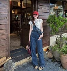 VGU0877 - SET 2 MÓN ÁO THUN TRẮNG - QUẦN YẾM JEAN DÀI