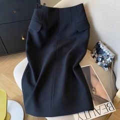 VGU0903 - CHÂN VÁY DÀI PHỐI NÚT ĐEN (VÁY LẺ)