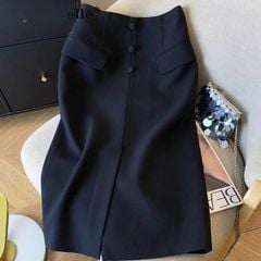 VGU0903 - CHÂN VÁY DÀI PHỐI NÚT ĐEN (VÁY LẺ)