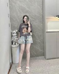 TB8815 - SET ÁO THUN XÁM IN BÉ GÁI SWEETDAY + QUẦN SHORT JEAN