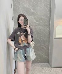 TB8815 - SET ÁO THUN XÁM IN BÉ GÁI SWEETDAY + QUẦN SHORT JEAN