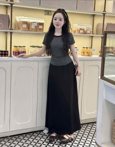 KS1099 - SET ÁO THUN SỌC ĐEN + CHÂN VÁY DÀI
