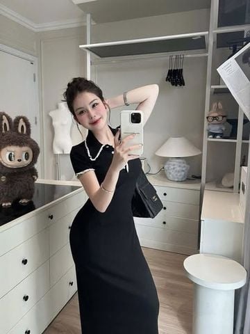 TQ4485 - ĐẦM DÀI BODY ĐEN PHỐI REN