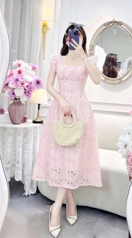 VGU0979 - ĐẦM DÀI XÔ THÊU CÁNH TIÊN (HỒNG)