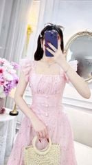 VGU0979 - ĐẦM DÀI XÔ THÊU CÁNH TIÊN (HỒNG)
