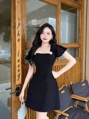 TQ4479 - ĐẦM CỔ VUÔNG ĐEN PHỐI NƠ VAI (KÈM TAG)