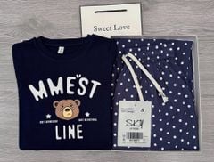 SKY8887 - SET ÁO THUN GẤU MMEST + QUẦN CHẤM BI (FULL XANH ĐEN)