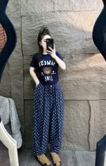 SKY8887 - SET ÁO THUN GẤU MMEST + QUẦN CHẤM BI (FULL XANH ĐEN)