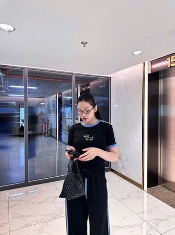 SKY8918 - SET BỘ ĐEN PHỐI VIỀN XANH THÊU CHÚ CÚN