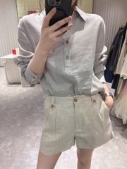 VGU0987 - SET ÁO KIỂU SƠ MI TAY DÀI + QUẦN SHORT PHỐI NÚT (KHÔNG KÈM NỊT)