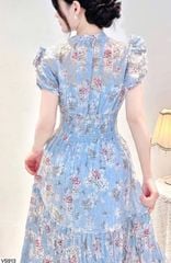 VGU0985 - ĐẦM XÒE DÀI HOA NHÍ PHỐI NƠ (XANH)