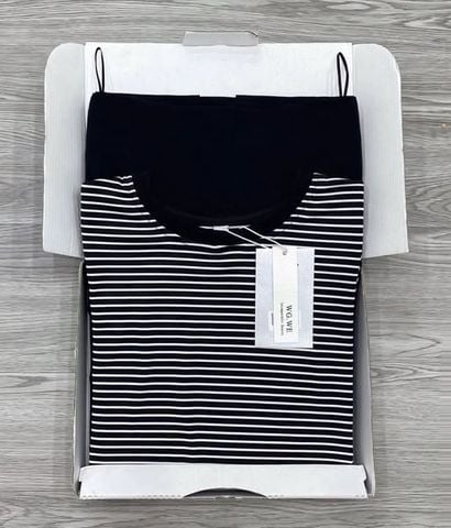 KS1099 - SET ÁO THUN SỌC ĐEN + CHÂN VÁY DÀI