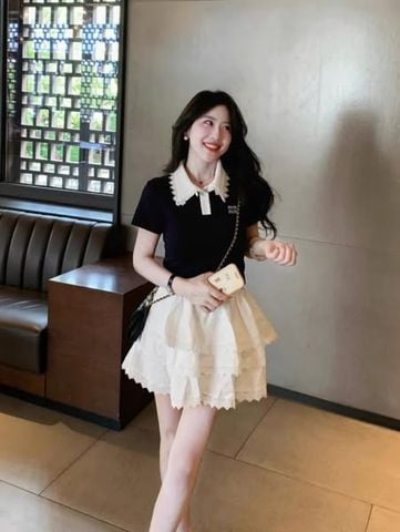 VGU0995 - SET ÁO THUN MINMIN + C.VÁY NGẮN TẦNG REN
