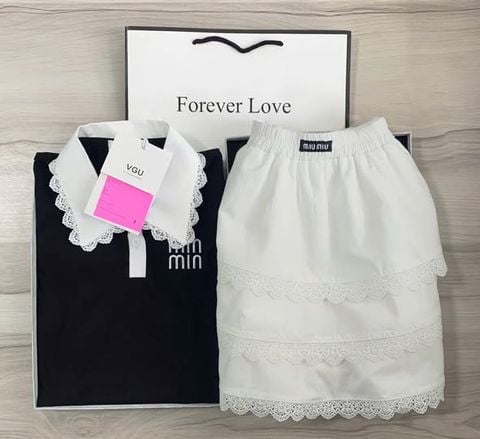 VGU0995 - SET ÁO THUN MINMIN + C.VÁY NGẮN TẦNG REN