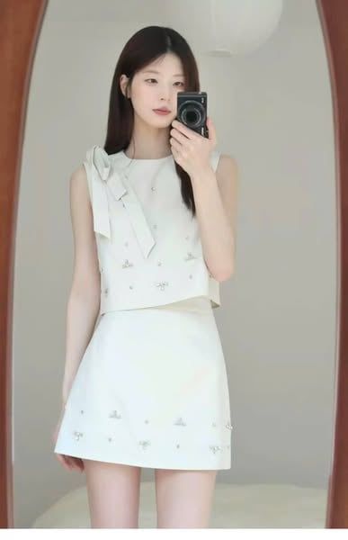 TQ4489 - SET SÁT NÁCH PHỐI NƠ VAI ĐÍNH ĐÁ (KEM)