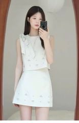 TQ4489 - SET SÁT NÁCH PHỐI NƠ VAI ĐÍNH ĐÁ (KEM)