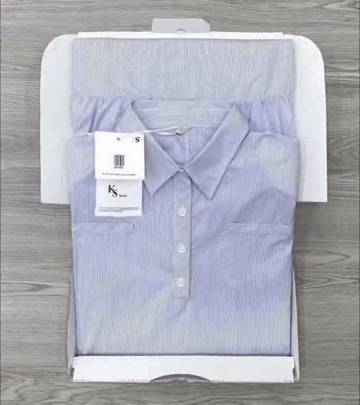 KS1129 - SET ÁO SÁT NÁCH CỔ SƠMI + C.VÁY DÀI SỌC XANH