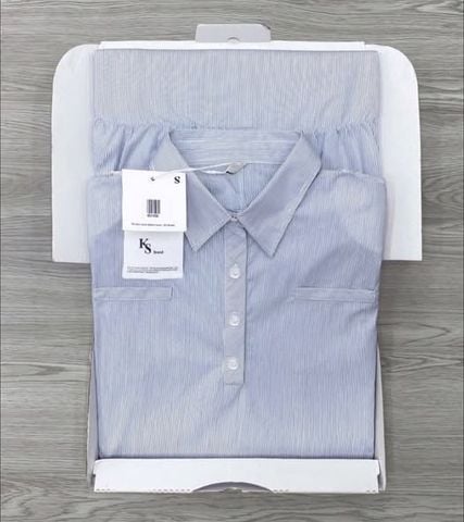KS1129 - SET ÁO SÁT NÁCH CỔ SƠMI + C.VÁY DÀI SỌC XANH