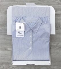KS1129 - SET ÁO SÁT NÁCH CỔ SƠMI + C.VÁY DÀI SỌC XANH