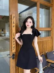 TQ4479 - ĐẦM CỔ VUÔNG ĐEN PHỐI NƠ VAI (KÈM TAG)