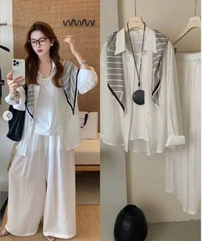 VGU1018 - SET DÀI TRẮNG + KHĂN (3MÓN - KHÔNG KÈM ÁO TRONG)