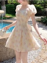 TQ4487 - ĐẦM NGẮN THÊU HOA NHÍ PHỐI NƠ (KEM)