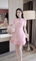 VGU1039 - ĐẦM REN HỒNG PHỐI TAG NƠ NHỎ