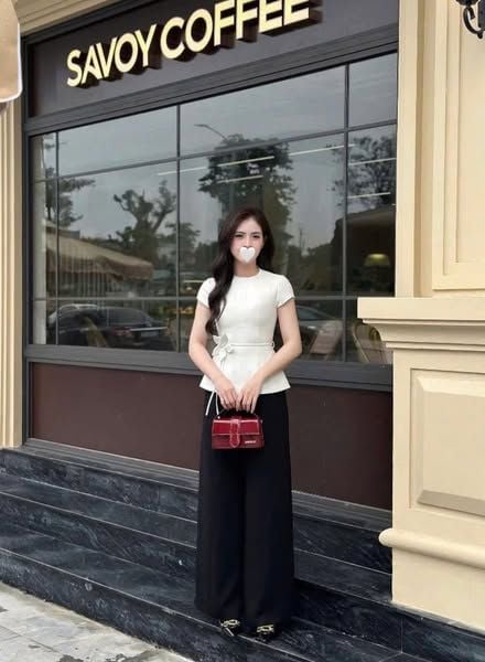 KS1100 - SET ÁO PEPLUM KÈM DÂY CỘT HOA EO - QUẦN DÀI ĐEN