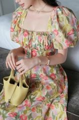 VGU1041 - ĐẦM DÀI HOA CỔ VUÔNG