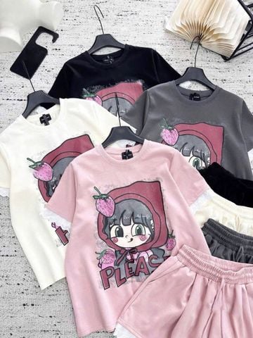 TB8932 - SET HÌNH CÔ BÉ DÂU PHỐI REN - MÀU XÁM