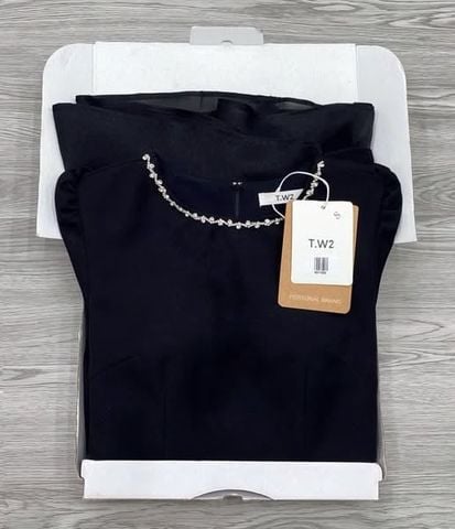 KS1125 - ĐẦM XÒE NGẮN CỔ ĐÍNH ĐÁ (ĐEN)