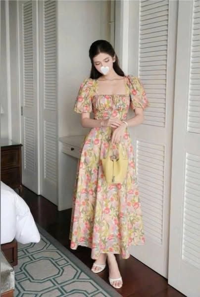VGU1041 - ĐẦM DÀI HOA CỔ VUÔNG