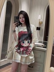 TB8934 - SET HÌNH CÔ BÉ DÂU PHỐI REN - MÀU KEM