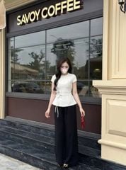 KS1100 - SET ÁO PEPLUM KÈM DÂY CỘT HOA EO - QUẦN DÀI ĐEN